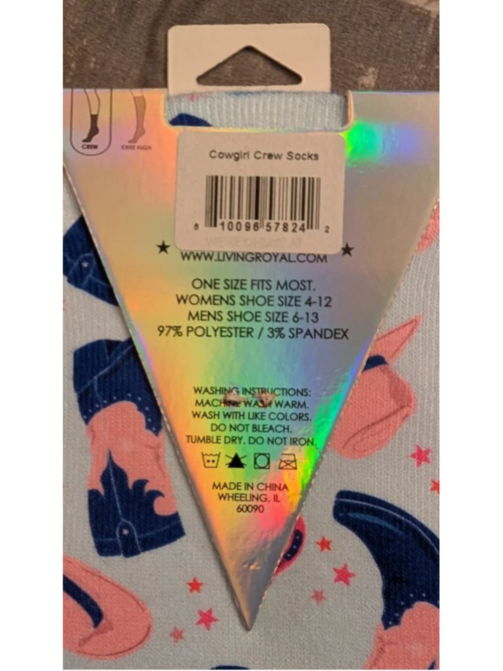 Living Royal Cowgirl Crew Socks One Size Light Blue Pink